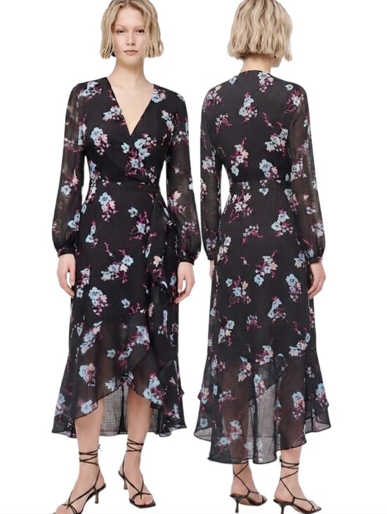 Banana Republic Dresses & Skirts - BANANA REPUBLIC Floral Print High Low Faux Wrap Midi Dress - Size 12